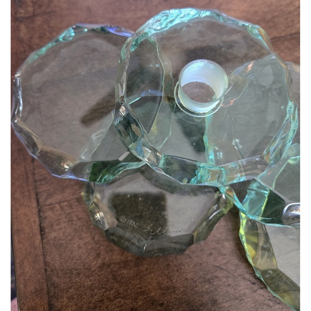 Rare 6 Pc Stephen Schlanser Aqua 'Ice Chip' Glass Art Piece 1992 Signed - Picture 5 of 10